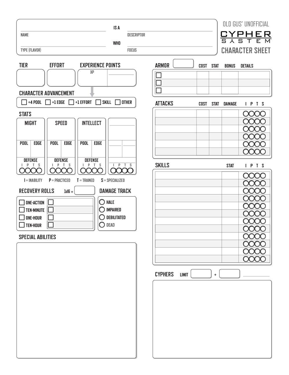 Thumbnail: Cypher System Character Sheet