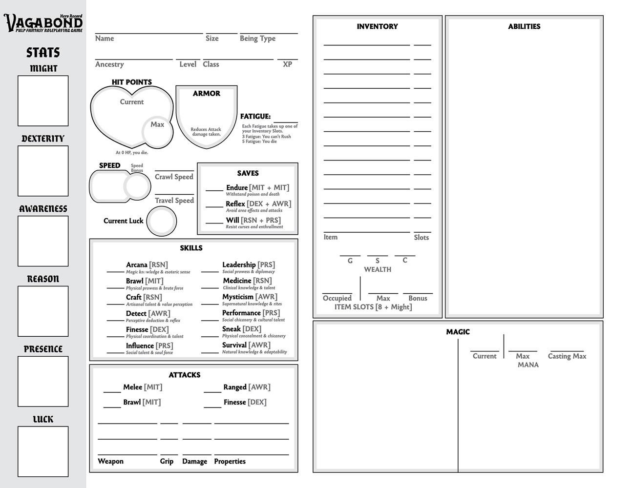 Thumbnail: Vagabond Character Sheet