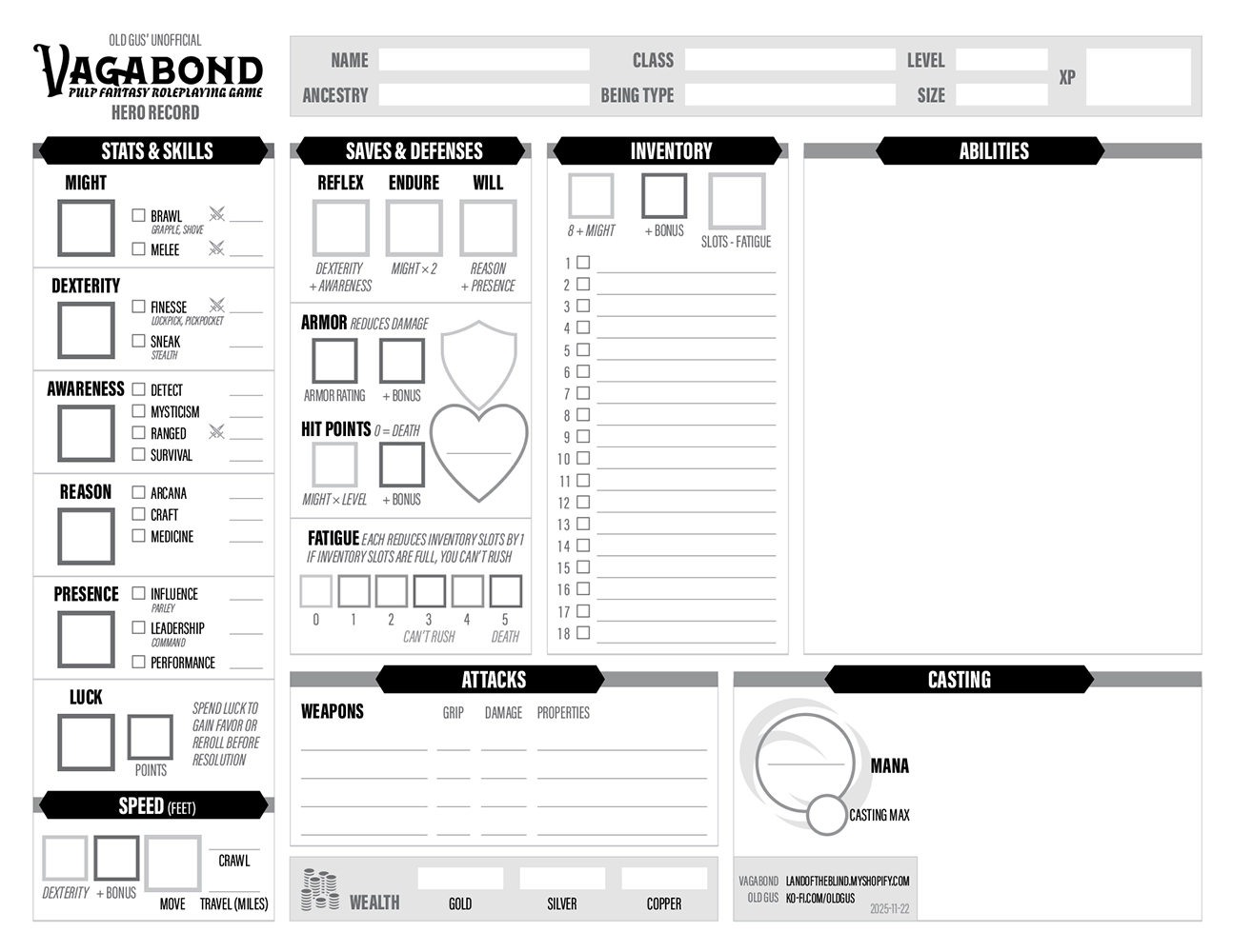 Thumbnail: Vagabond Character Sheet